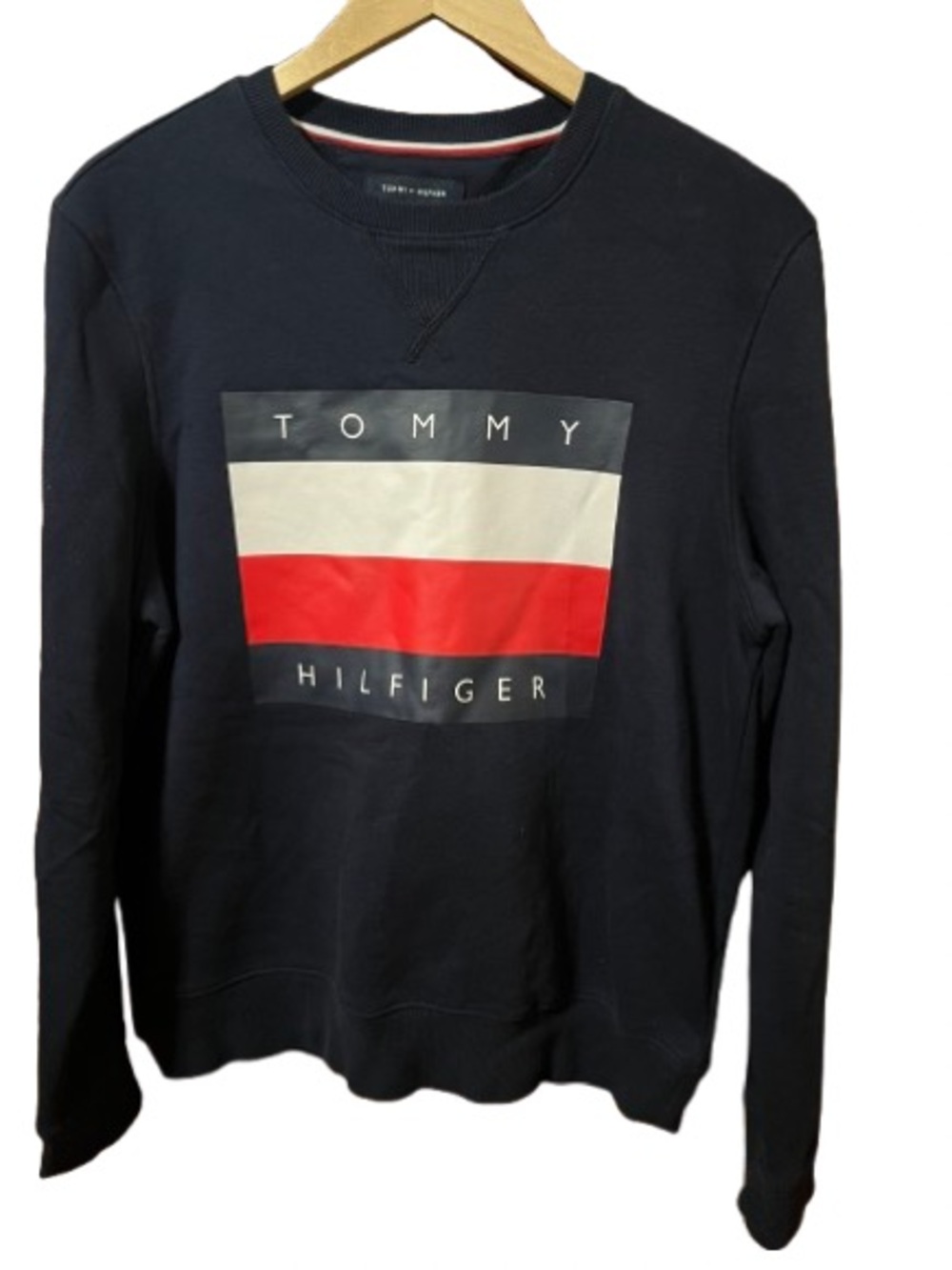 Tommy Hilfiger Fleece Crewneck  Sweatshirt with Red & White Logo Panel Medium